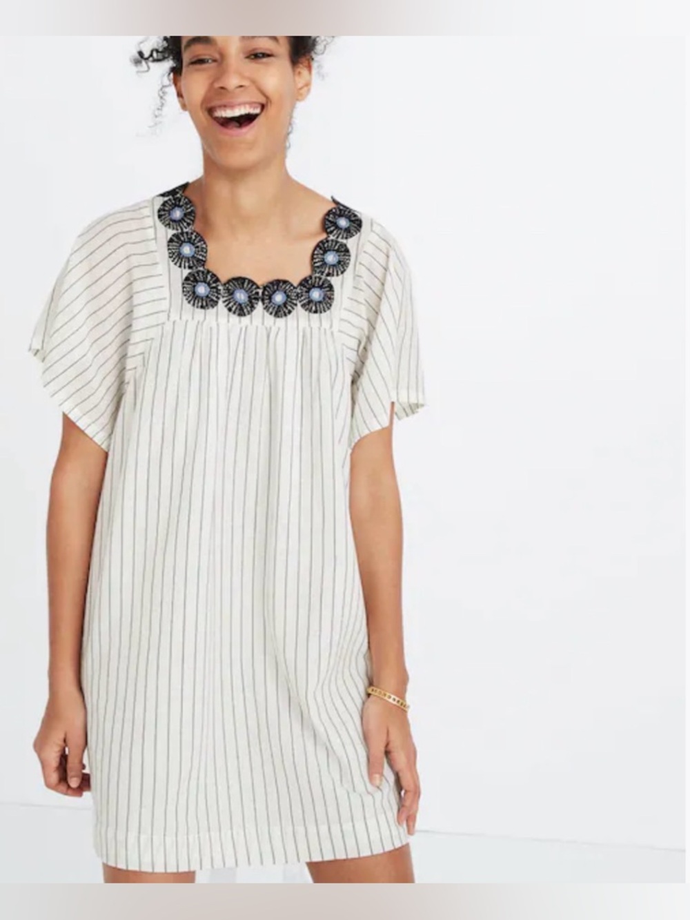 Madewell Embroidered Butterfly Stripe Dress Size L Boho Cottagecore EUC - Picture 3 of 12